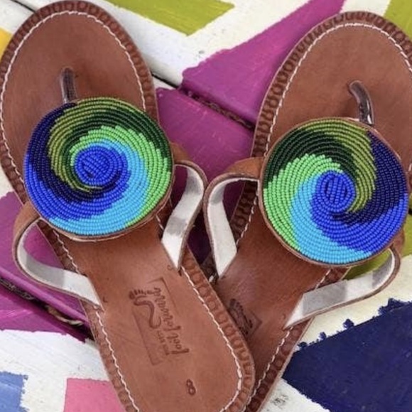 Her Best Foot Forward- Blue Beaded Swirl flip flop - Picture 3 of 3